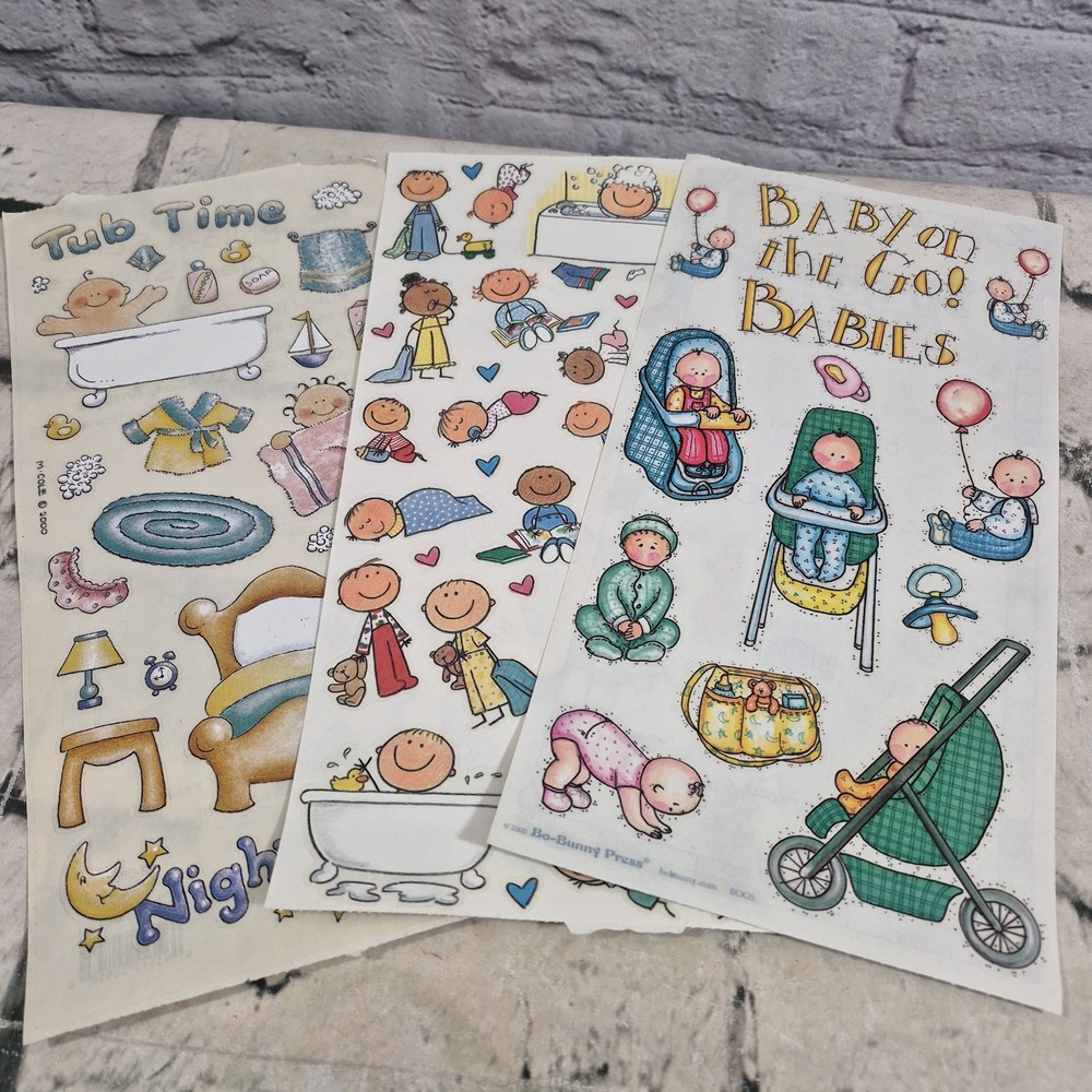 Baby Themed Scrapbooking Stickers Lot Of 3 Sheets Tub Time Babies On The Go